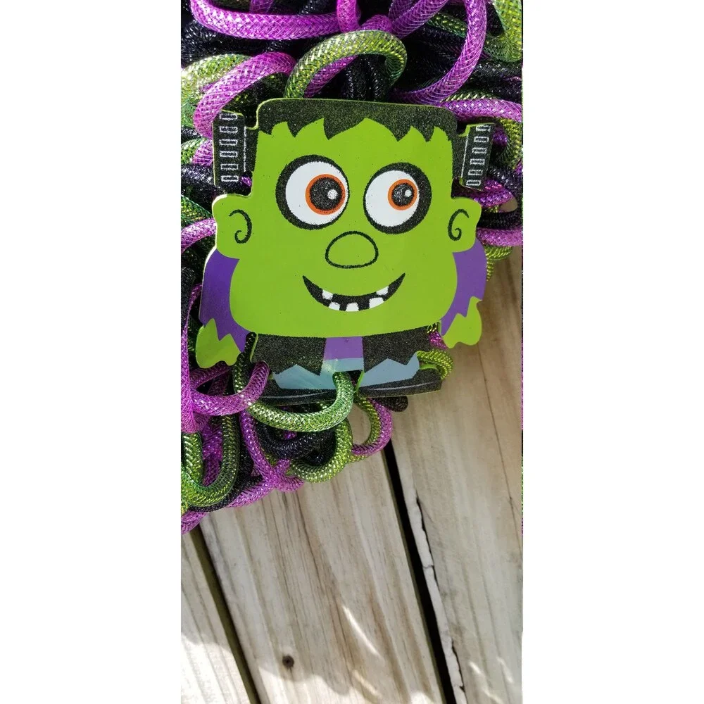 Halloween Monster Mash Bubble Tube Mesh Welcome Wreath front Door Decor